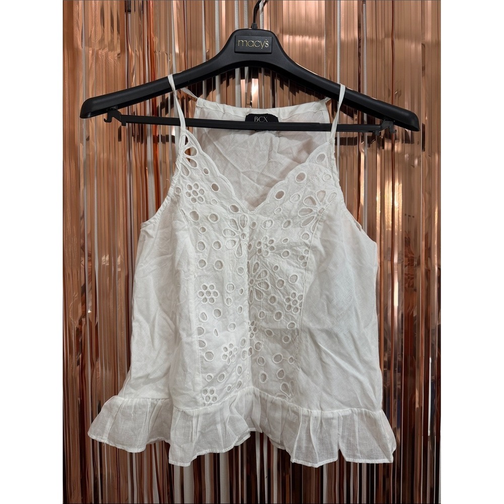 BCX White Eyelet Ruffle Camisole Top Women Small NEW
